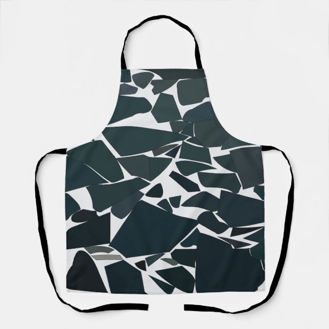 Blue Grey Modern Geometric Pattern Apron (Front)
