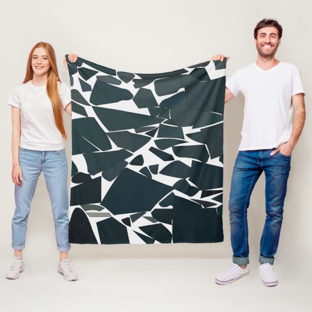 Blue Grey Modern Geometric Pattern Fleece Blanket (In Situ)