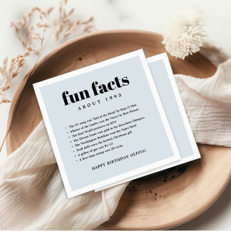 Blue Grey Modern Minimal Fun Facts Birthday Year  Napkin
