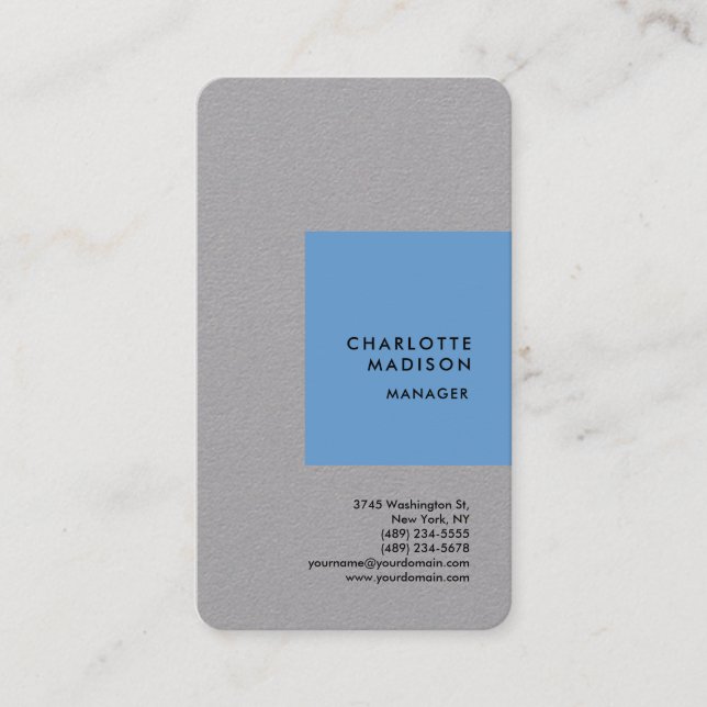 Blue Grey Modern Minimalist Plain Professional Business Card (Front)