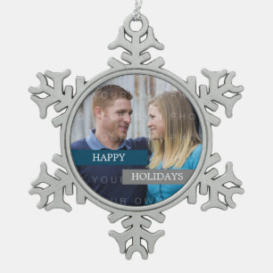 Blue Grey Modern Photo Snowflake Ornament