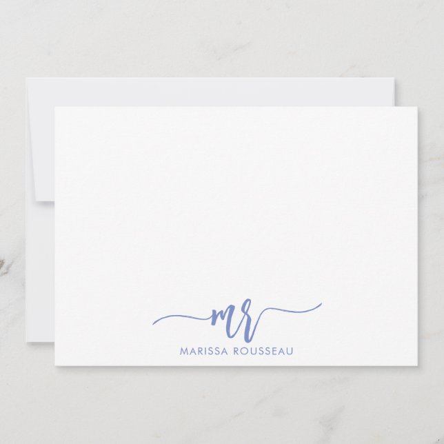 Blue Grey Modern Script Initial Name Card (Front)