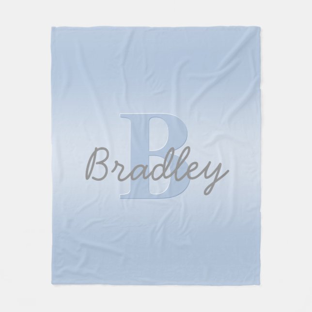 Blue & Grey Monogram Editable Colour Combination Fleece Blanket (Front)