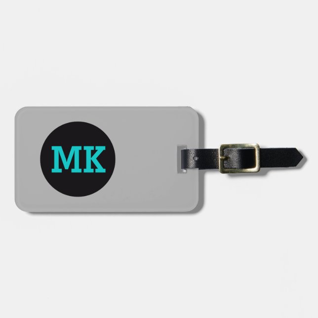 Blue Grey Monogram Luggage Tag (Front Horizontal)