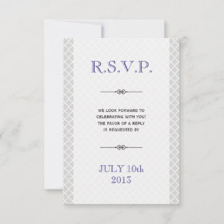 Blue grey Moroccan tile ampersand wedding response Invitation