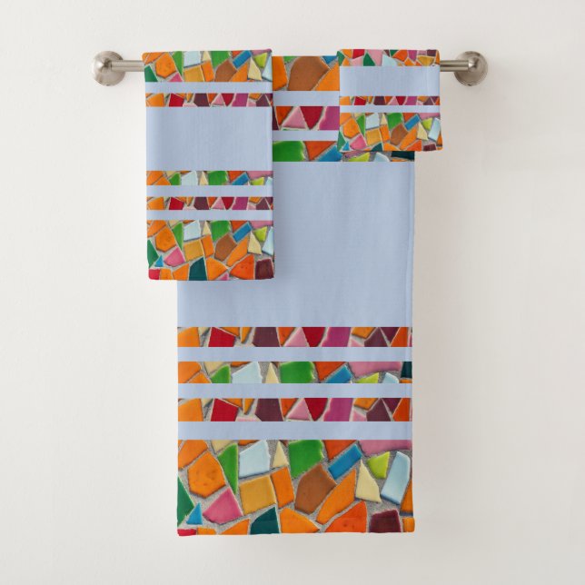 Blue Grey Mosaic Bath Towel Set (Insitu)