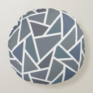 Blue-grey mosaic pattern round cushion
