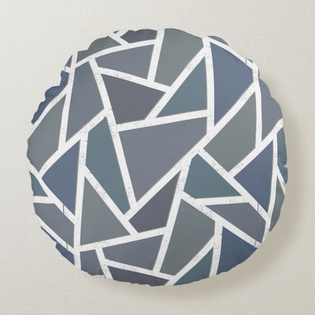 Blue-grey mosaic pattern round cushion (Front)