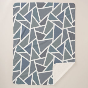 Blue-grey mosaic pattern sherpa blanket
