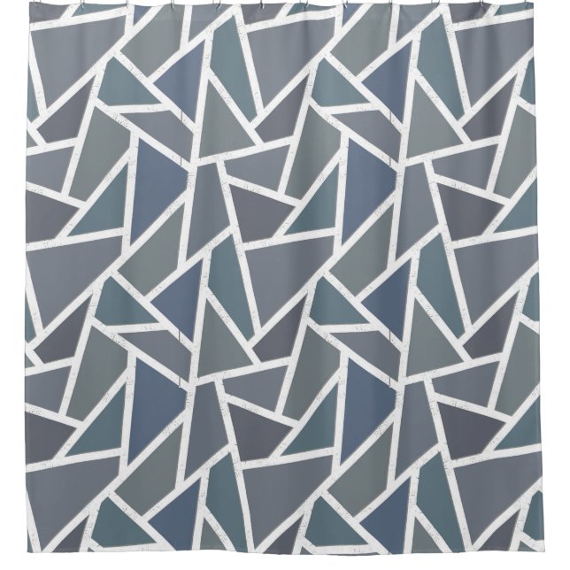 Blue-grey mosaic pattern shower curtain (Front)