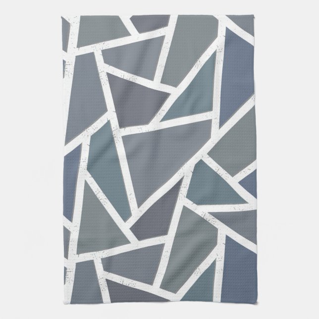 Blue-grey mosaic pattern tea towel (Vertical)