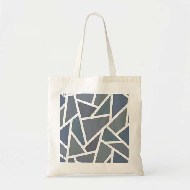 Blue-grey mosaic pattern tote bag (Front)