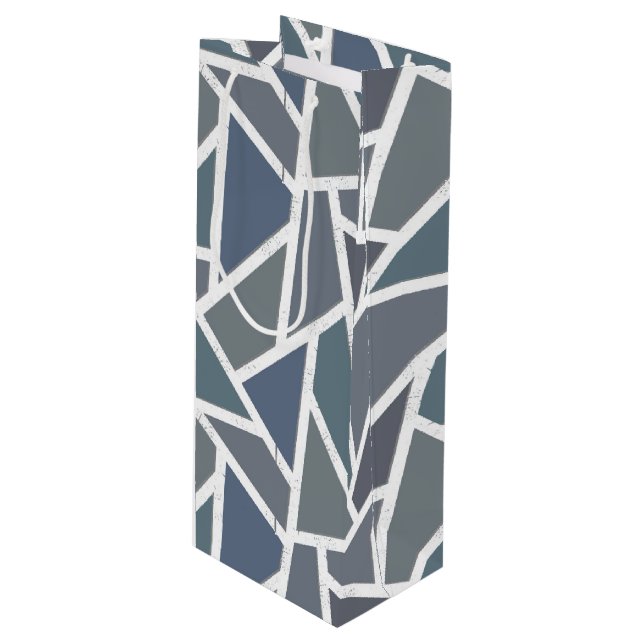 Blue-grey mosaic pattern wine gift bag (Front Angled)