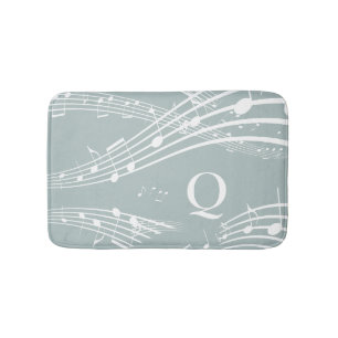 Blue Grey Music Notes Monogram Bath Mat