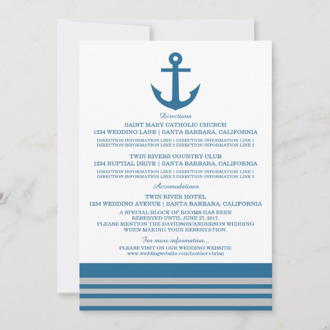 Blue Grey Nautical Anchor Information Card (Front)
