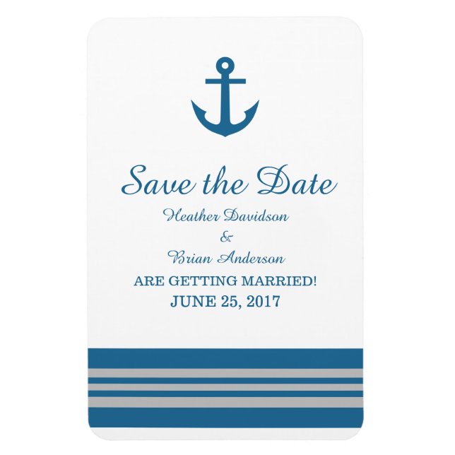 Blue Grey Nautical Anchor Save the Date Magnet (Vertical)