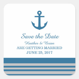 Blue Grey Nautical Anchor Save the Date Stickers
