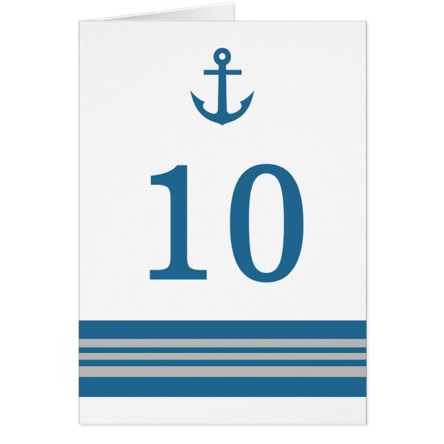 Blue Grey Nautical Anchor Table Number Card (Front)