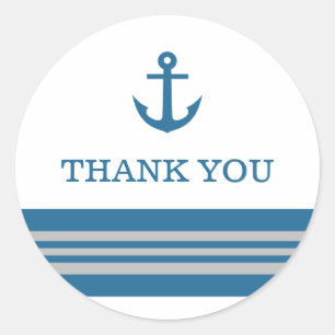 Blue Grey Nautical Anchor Thank You Stickers