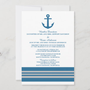 Blue Grey Nautical Anchor Wedding Invite