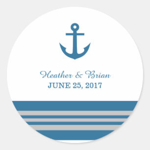 Blue Grey Nautical Anchor Wedding Stickers