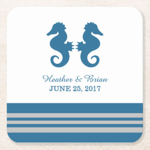 Blue Grey Nautical Seahorse Paper Coasters