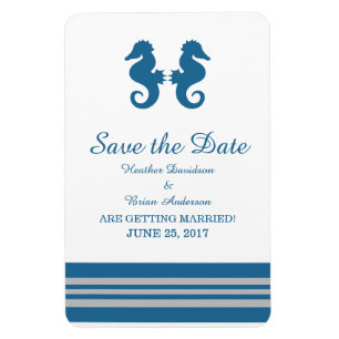 Blue Grey Nautical Seahorse Save the Date Magnet