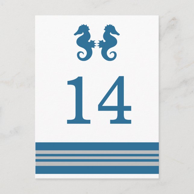 Blue Grey Nautical Seahorse Table Postcard (Front)