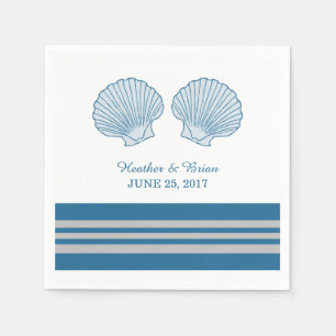 Blue Grey Nautical Seashells Paper Napkins