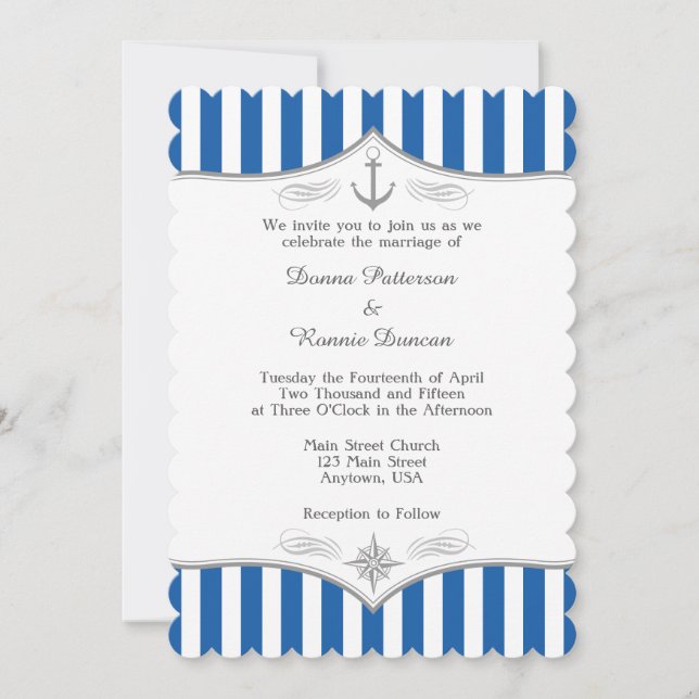 Blue Grey Nautical Wedding Invitation (Front)