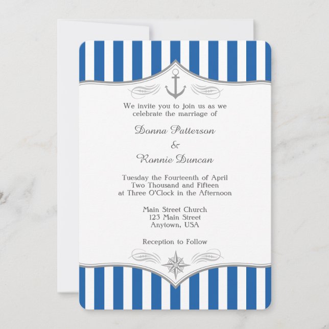 Blue Grey Nautical Wedding Invitation (Front)