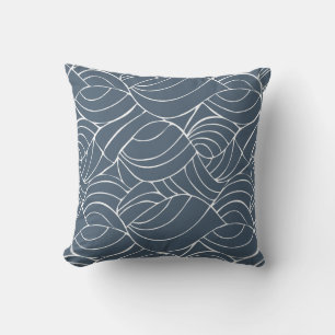 Blue Grey Ocean Waves Throw Pillow