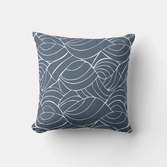 Blue Grey Ocean Waves Throw Pillow (Front)