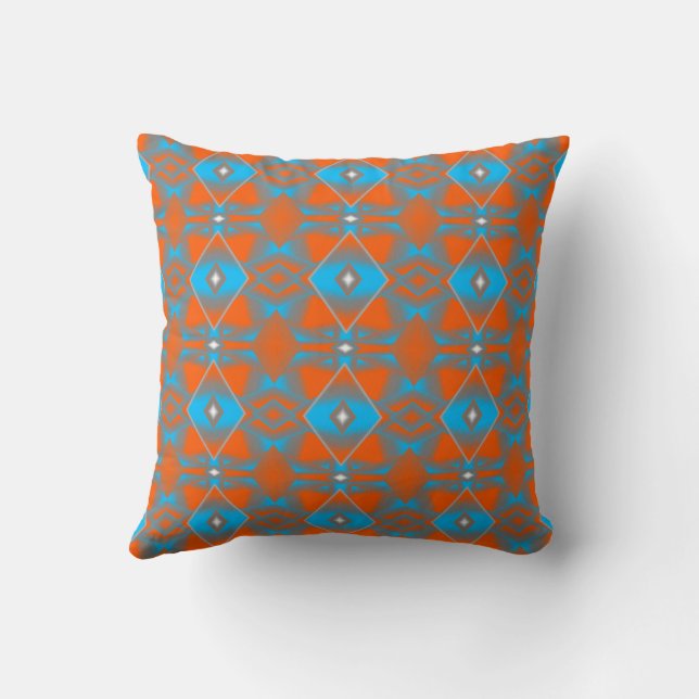 Blue Grey Orange Ombre Geometric Abstract Art Cushion (Back)