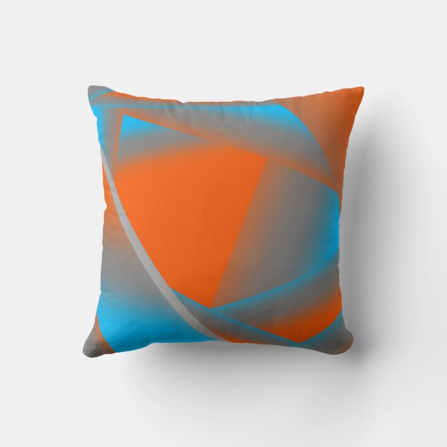 Blue Grey Orange Ombre Geometric Abstract Art Cushion (Back)