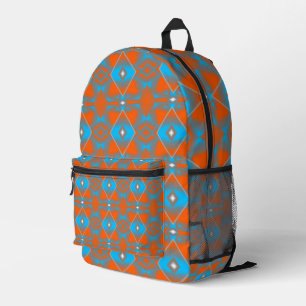 Blue Grey Orange Ombre Geometric Abstract Art Printed Backpack