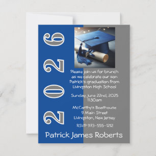 Blue & Grey Outline Design Graduation Invitation