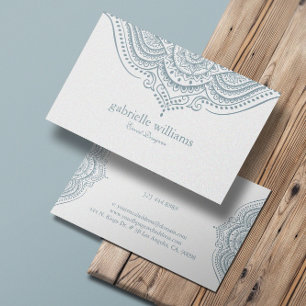 Blue-Grey Paisley Lace Mandala Business Card