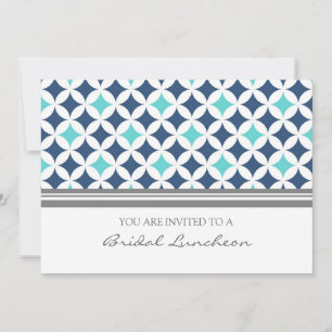 Blue Grey Pattern Bridal Lunch Invitation Cards