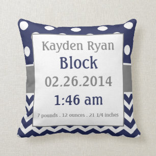 Blue Grey Personalised Baby Announcement Pillow