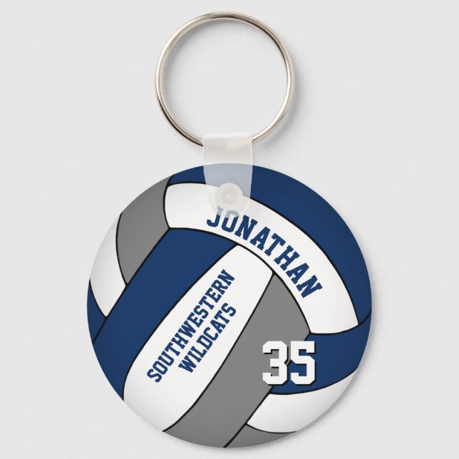blue grey personalised boys' volleyball key ring (Front)