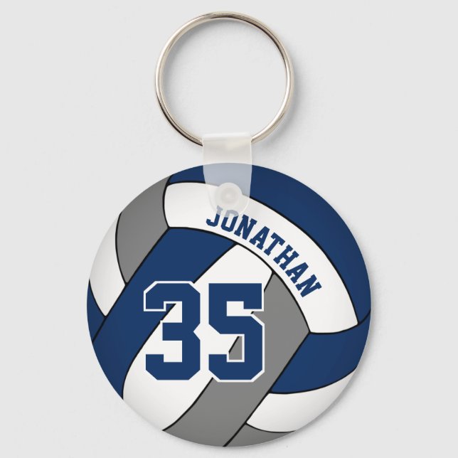 blue grey personalised boys' volleyball key ring (Front)