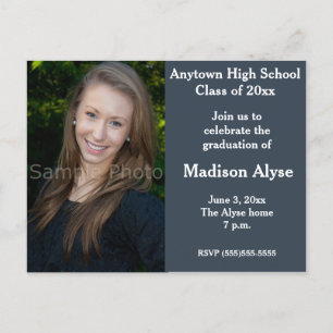 Blue Grey Photo Graduation Invitation Postcard