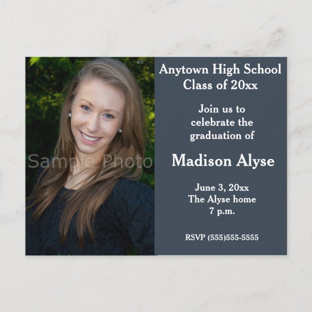 Blue Grey Photo Graduation Invitation Postcard (Front)