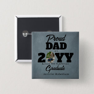 Blue Grey Photo Proud Dad of Graduate Commencement 15 Cm Square Badge