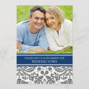 Blue Grey Photo Wedding Vow Renewal Invitation