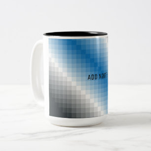 Blue Grey Pixel Personalised Mug
