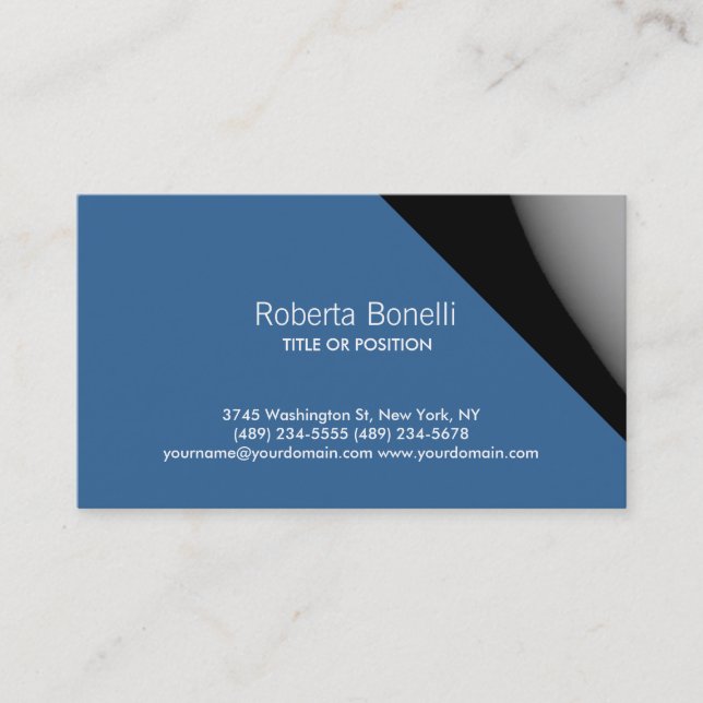 Blue Grey Plain Contemporary Business Card (Front)