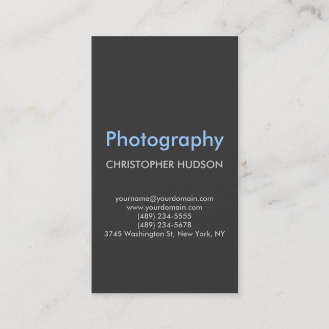 Blue Grey Plain Photography Business Card (Front)