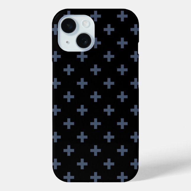 Blue-grey polka crosses on black Case-Mate iPhone case (Back)